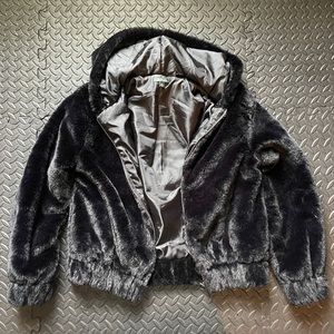 black faux fur zip up jacket